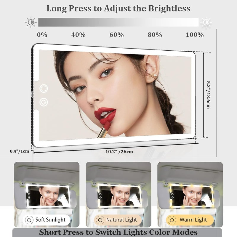 saiggnyy Led Sun Visor Vanity Mirror,Upgraded Large Car Mirrors with Lights,Dimmable Light up Vanity Makeup Mirror for Car,Rechargeable Universal Rear View Visor Mirrors (White) - Image 4